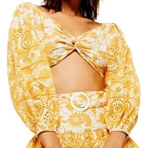 NWT TopShop Embroidered Puff Sleeve Crop Top Blouse
